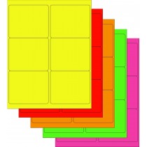 8-1/2" x 11" Assorted Fluorescent 6 Labels per Sheet 4" x 3-1/3"