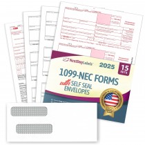 "New" 1099-NEC Forms for 2025, 4-Part  Tax Forms,  vendor kit of 15 Forms & Envelopes.