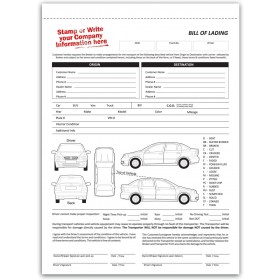 Auto Transport  Bill of Lading with 1 Car , No name Printed  