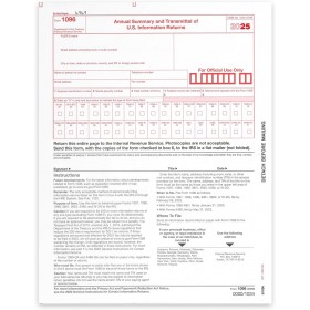 1096 Transmittal 2025 Tax Forms, Pack of 25, for Laser or Inkjet Printers, Quickbooks and Other Accounting Software Compatible