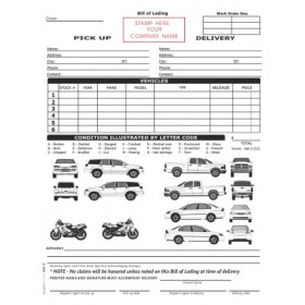 Vehicle Transport Bill of Lading Form, Small Pack, NO NAME Printed