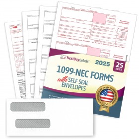 "New" 1099-NEC Forms for 2025, 4-Part  Tax Forms,  vendor kit of 25 Forms & Envelopes.