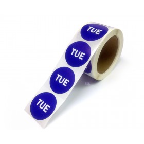2" Inventory Control/Date 500 Permanent Labels  blue “Tue” Labels  3" Core