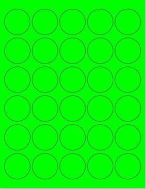 8-1/2" x 11" Green Fluorescent 30 Labels per Sheet 1.5" Round 