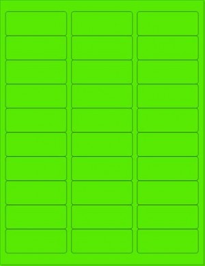8-1/2" x 11" Fluorescent Green 30 Labels per Sheet 1 x 2-5/8