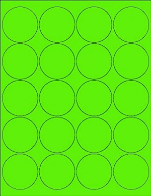 8-1/2" x 11" Fluorescent Green 20 Labels per Sheet 2" Round