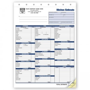 Kitchen  Estimates, 8 1/2 X 11"