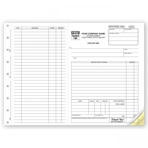 Work Order, Side-Stub, Carbonless, Large Format