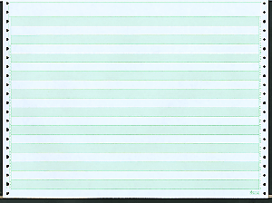 14-7/8 X 8-1/2" Continuous Paper 15# 2 Part 1/2" Green Bar, No Side Perfs