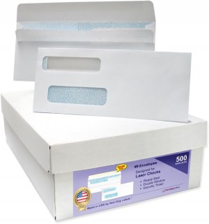 Double Window Envelopes Self Seal with Security Tint Inside, Compatible with Quickbook and other Checks