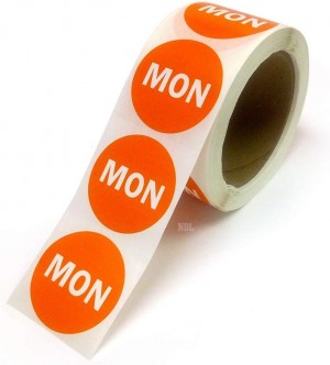 2" Inventory Control/Date 500 Permanent Labels  orange “Mon” Labels  3" Core