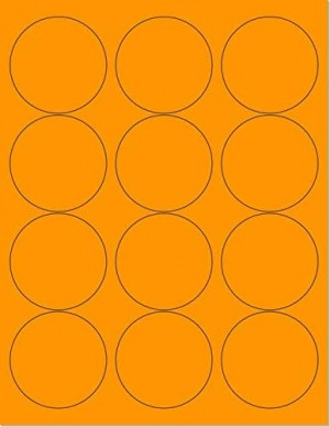 8-1/2" x 11" Orange Fluorescent 12 Labels per Sheet 2.5" Round 