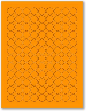 8-1/2" x 11" Orange Fluorescent 108 Labels per Sheet 3/4" Round 