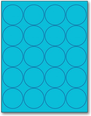8-1/2" x 11" Blue Fluorescent 20 Labels per Sheet 2'' Round