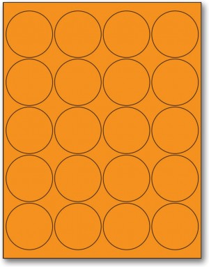 8-1/2" x 11" Orange Fluorescent 20 Labels per Sheet 2" Round 
