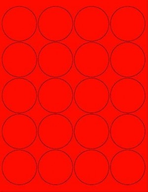 8-1/2" x 11" Red Fluorescent 20 Labels per Sheet 2" Round 