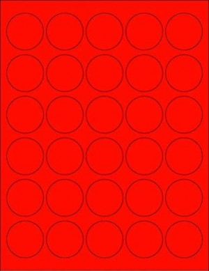 8-1/2" x 11" Red Fluorescent 30 Labels per Sheet 1.5" Round 