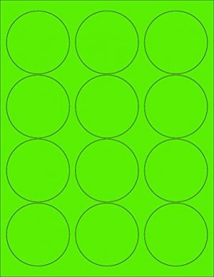8-1/2" x 11" Green Fluorescent 12 Labels per Sheet 2.5" Round 