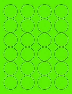 8-1/2" x 11" Fluorescent Green 24 Labels per Sheet 1.66" Round