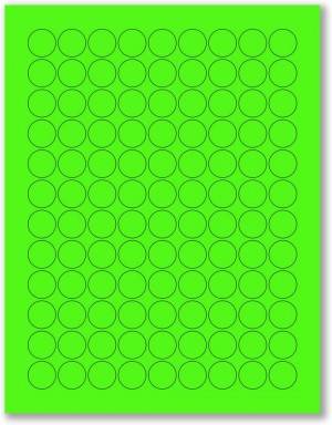8-1/2" x 11" Green Fluorescent 108 Labels per Sheet 3/4" Round 