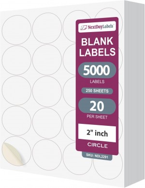 8-1/2" x 11" 20 Labels per Sheet 2" Round