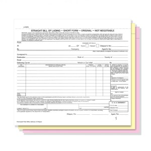Short Form, Straight Bill of Lading, Blank NO Company Imprint