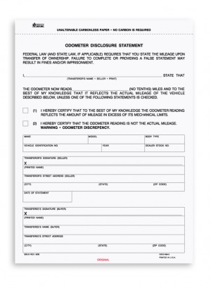 8-1/2 x 11", 3-Part Odometer Disclosure Statement 